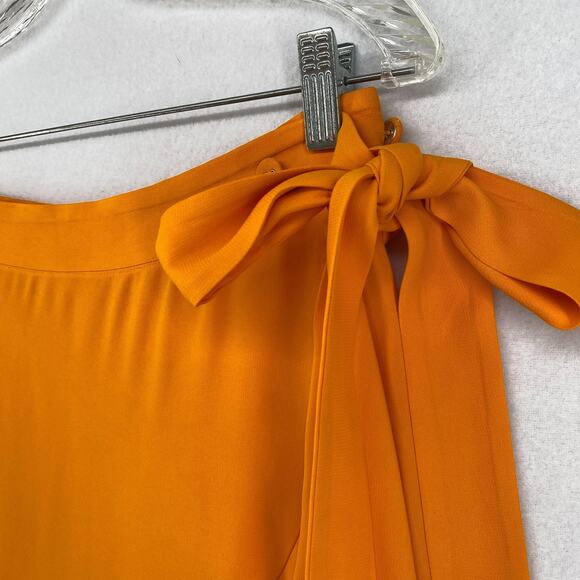 RODEBJER Skirt M Hazel Twill Wrap Midi Ruffled Flounce Tie Side Viscose Orange - Picture 2 of 15